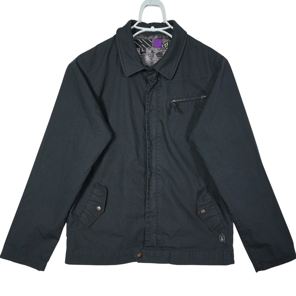 Volcom Via Libre Mens Black Workwear Skate Jacket Size Large Zip Up Snap Front